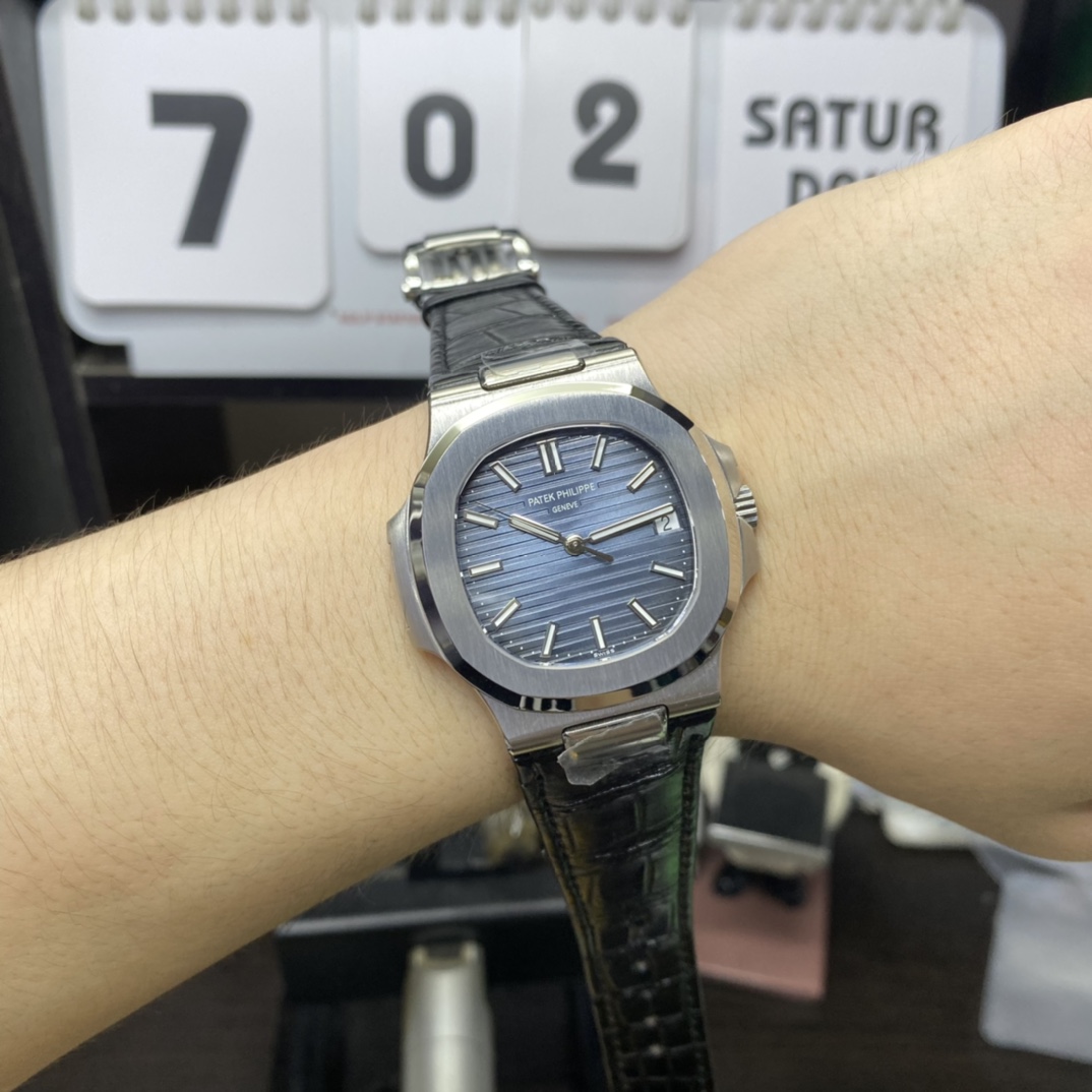 Patek Philippe Nautilus series 57111A 010, Blue Dial Silver Case and Alligator Leather Strap, 40mm Size.
