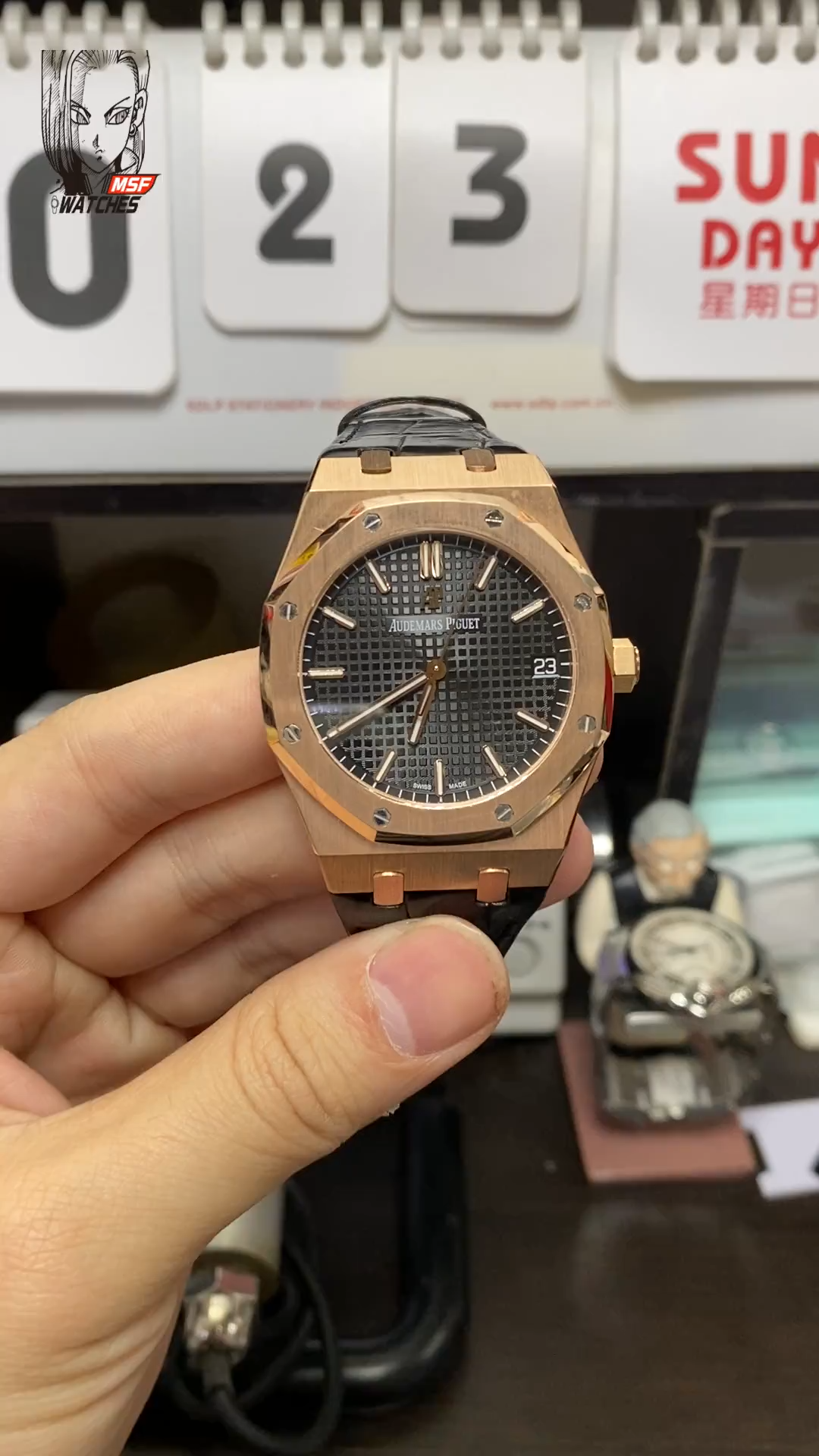 Audemars Piguet Royal Oak Offshore Series 15500OR.OO.D002CR.01, Rose Gold Case Black Dial Leather Strap, 41mm Size.