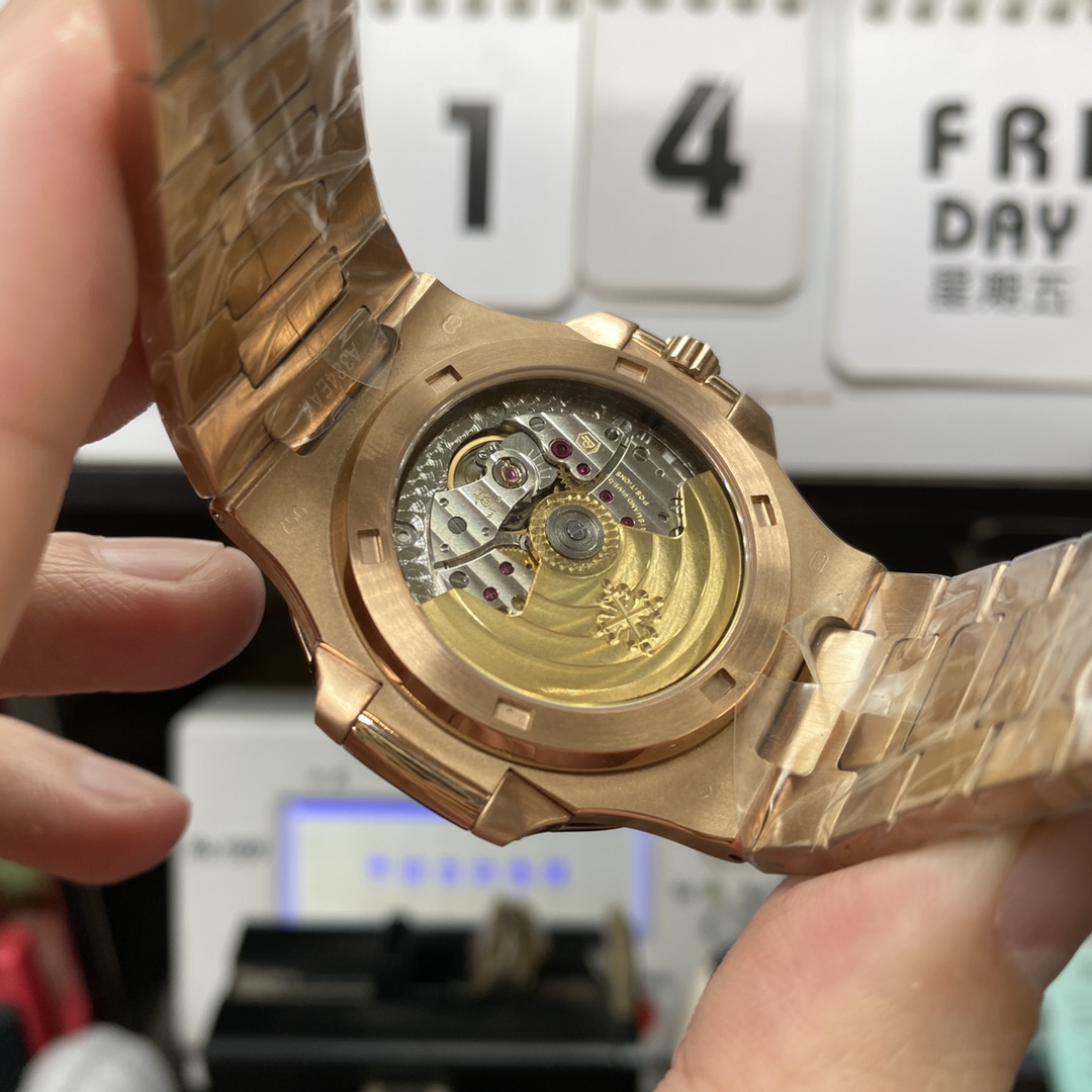 Patek Philippe Nautilus series 57111R-001, Coffee Dial Rose Gold Case Steel Bracelet, 40mm size.