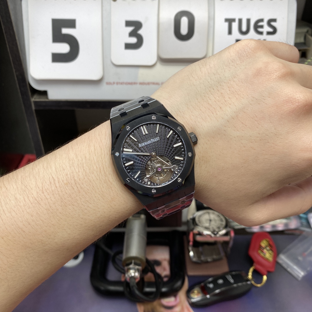 Audemars Piguet Royal Oak Offshore Series 26522CE.OO.1225CE.01, Black Case Black Dial Tourbillon Watch, 41mm Size.