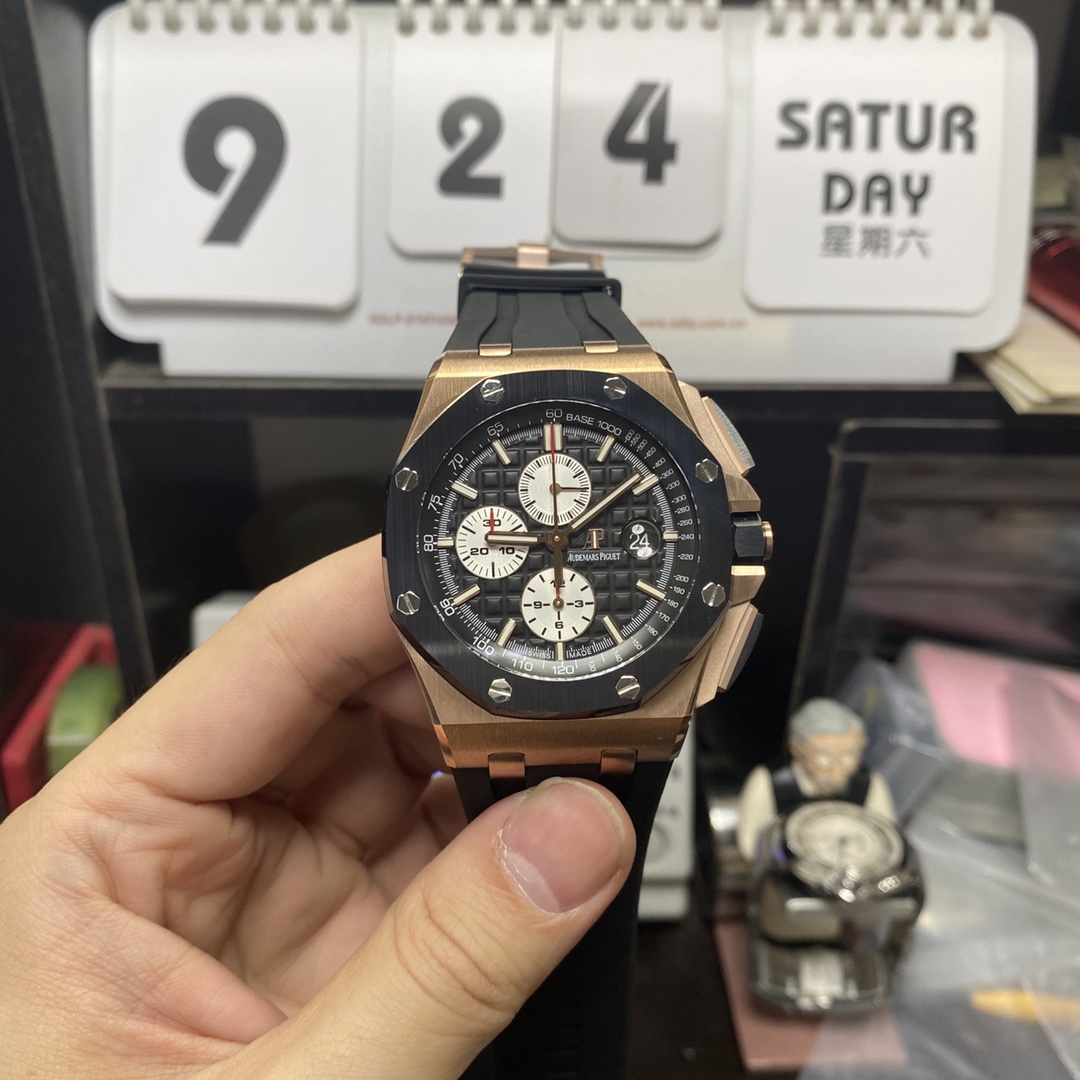 Audemars Piguet Royal Oak Offshore Series 26400RO.OO.A002CA.01, Rose Gold Case Ceramic Bezel, 44mm Size.