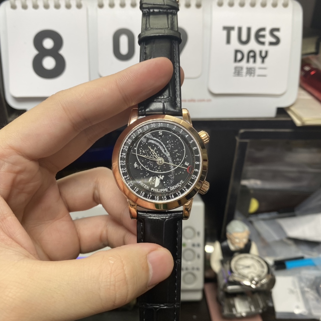 Patek Philippe Complicated Series 6102R-001, Black Dial Gold Case, 44mm Size.