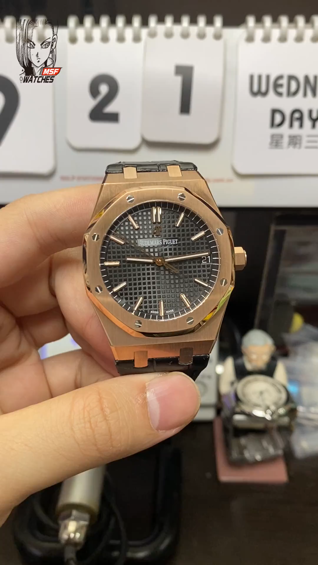 Audemars Piguet Royal Oak Offshore Series 15500OR.OO.D002CR.01, Rose Gold Case Black Dial Leather Strap, 41mm Size.