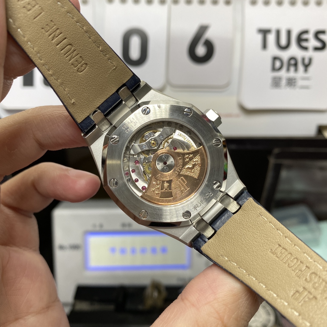 Audemars Piguet Royal Oak Offshore Series 15450ST.OO.1256ST.03, Blue Dial with Leather Strap, 37mm Size.