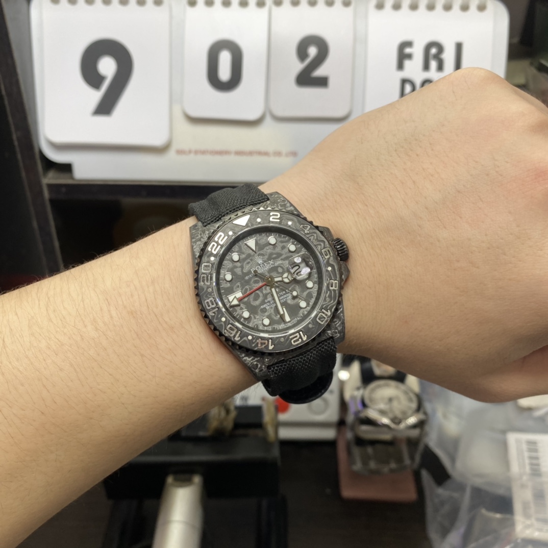 Rolex GMT-MASTER Ⅱ DIW modify Carbon fiber shell ring dial buckle are carbon fiber ring digital scale using carbon fiber planting technology (non-filling oil) transparent design equipped with Cal.3186
