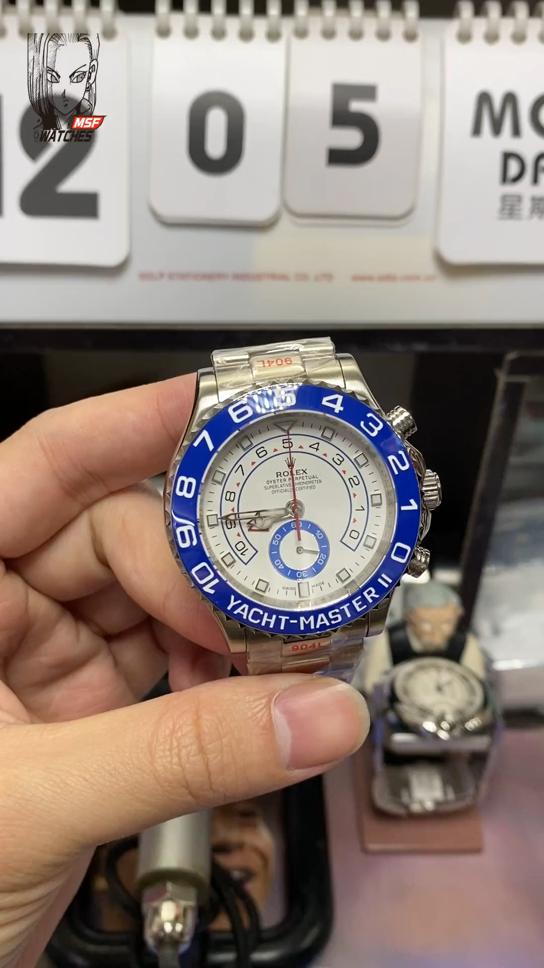 Rolex Yacht-Master series m116680-0002, Blue Ceramic Bezel White Dial Steel Bracelet, Chronograph function, 44mm Size.