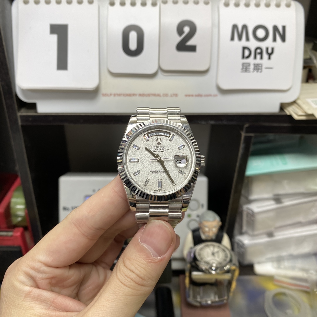 Rolex Day-Date Series m228239-0055, White Gold Genuine Meteorite Dial, 40mm Size.