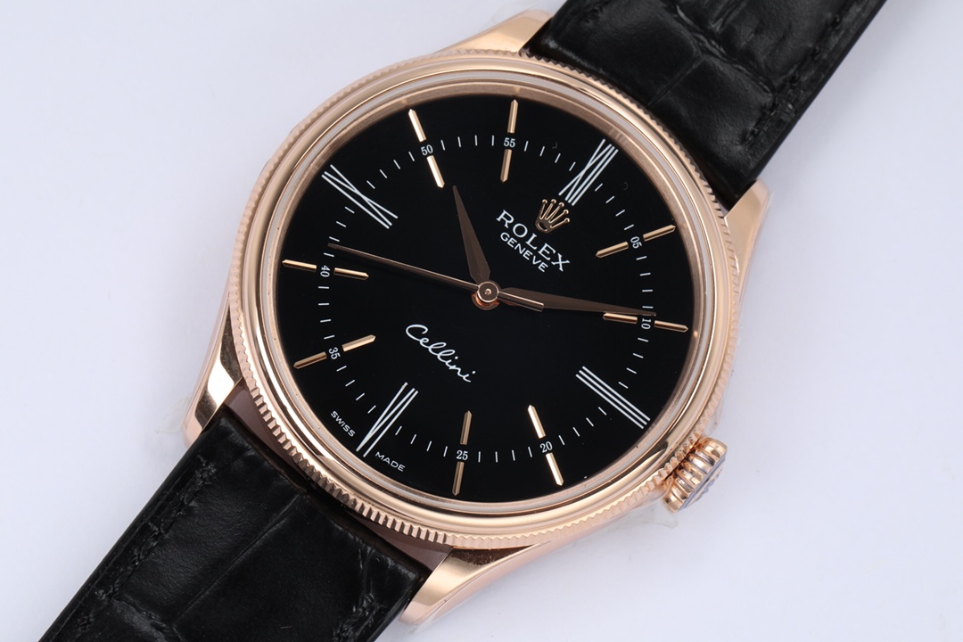 Rolex Cellini Series balack Dial 18K Gold Case, 39mm Size.