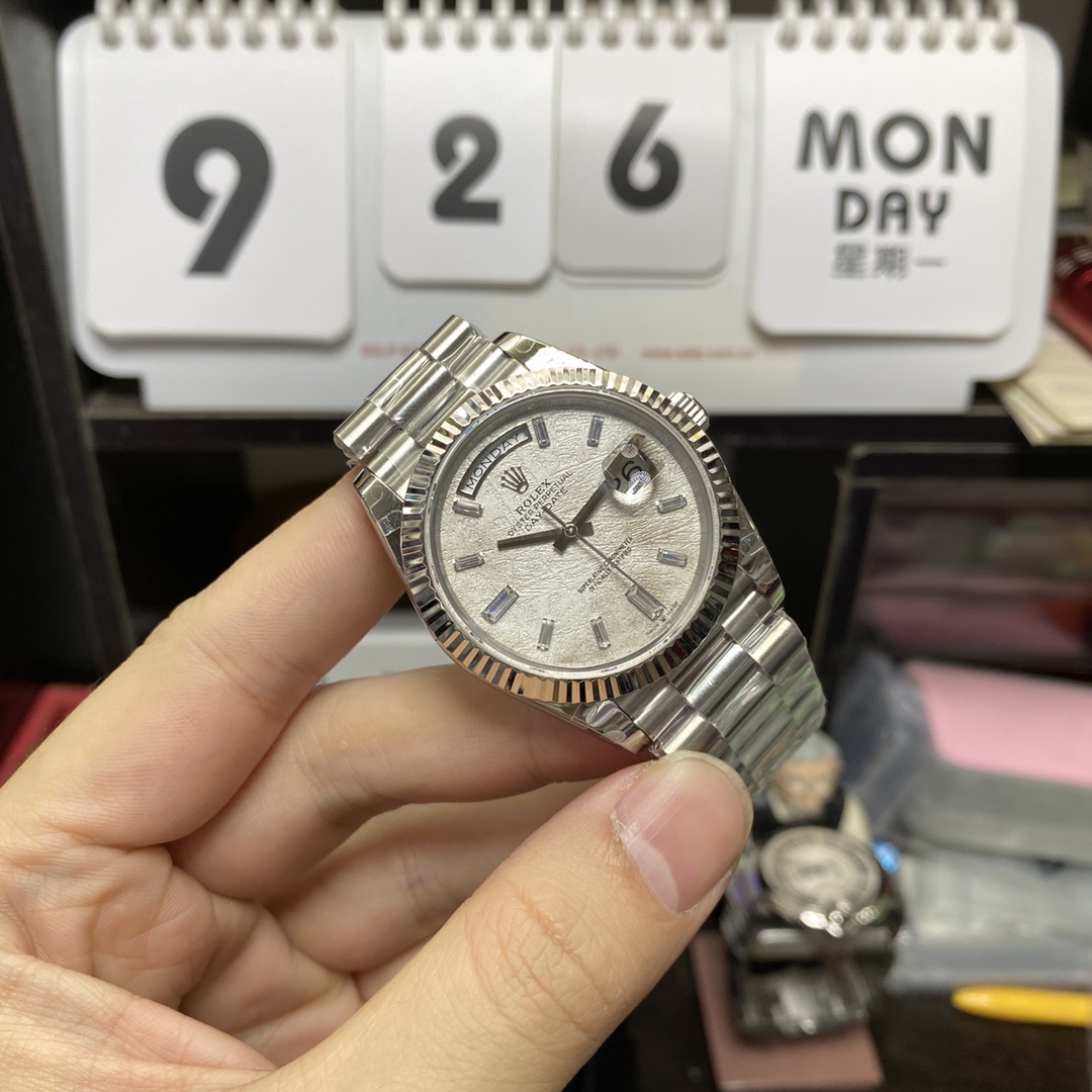 Rolex Day-Date Series m228239-0055, White Gold Genuine Meteorite Dial, 40mm Size.