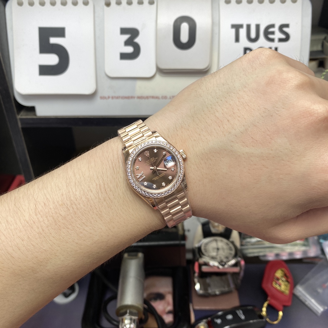 Rolex Datejust series m279135rbr-0001, Coffee Dial with Diamond Bezel and Full Rose Gold Case, 28mm size.