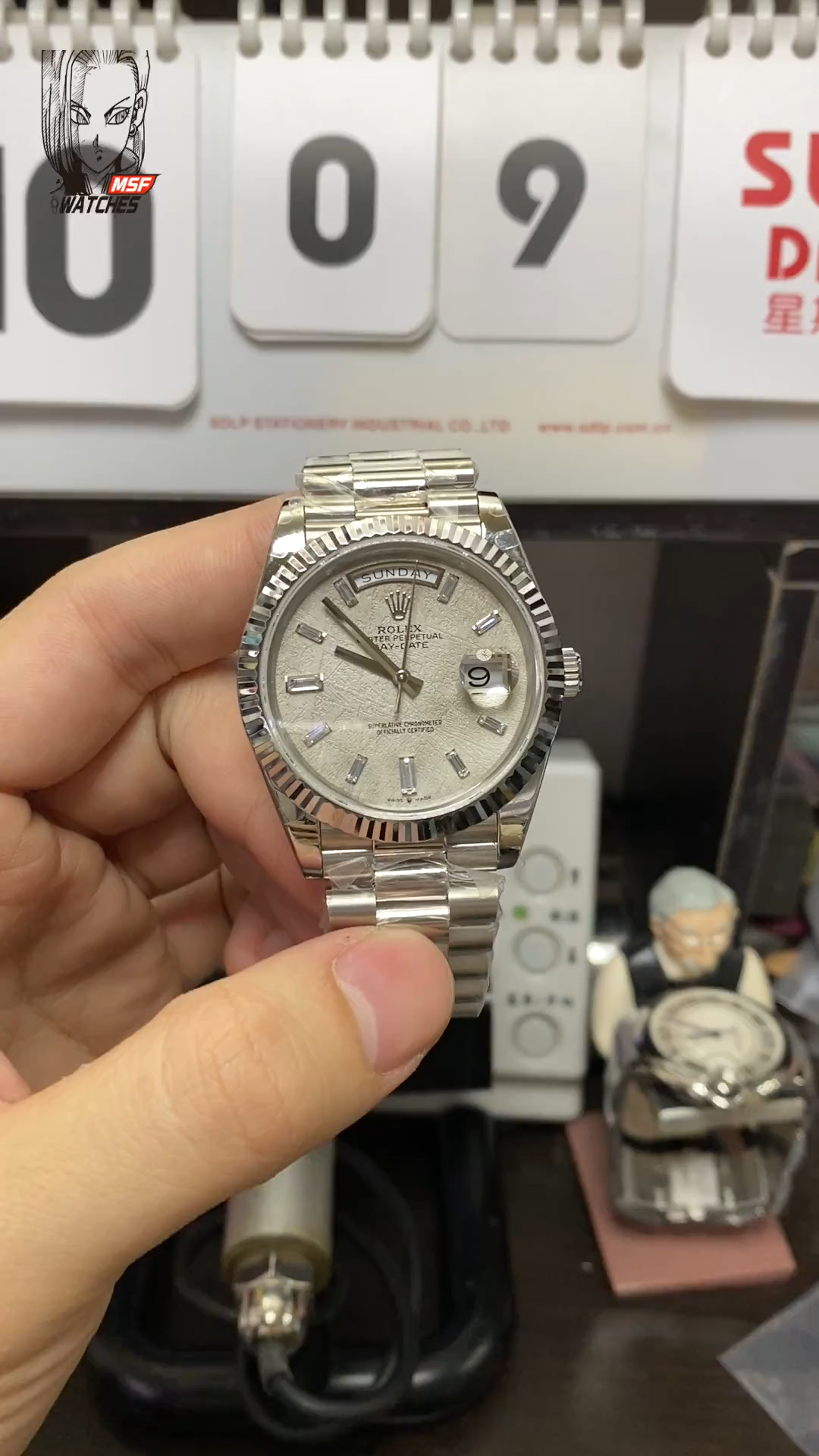 Rolex Day-Date Series m228239-0055, White Gold Genuine Meteorite Dial, 40mm Size.