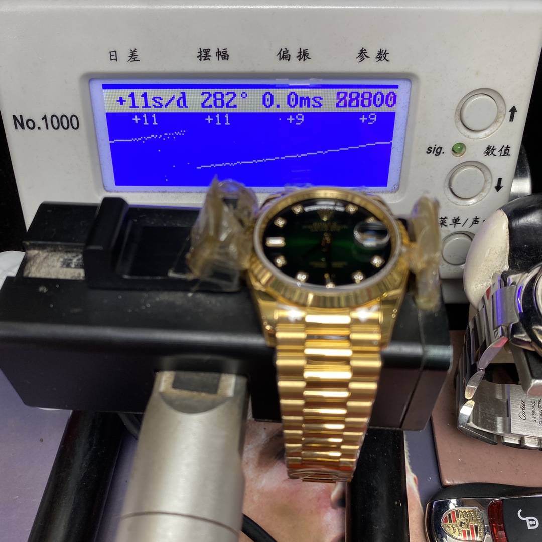 Rolex Day-Date series m128238-0069, Full Gold with Green Dial Diamond Hour Markers, 36mm Size.