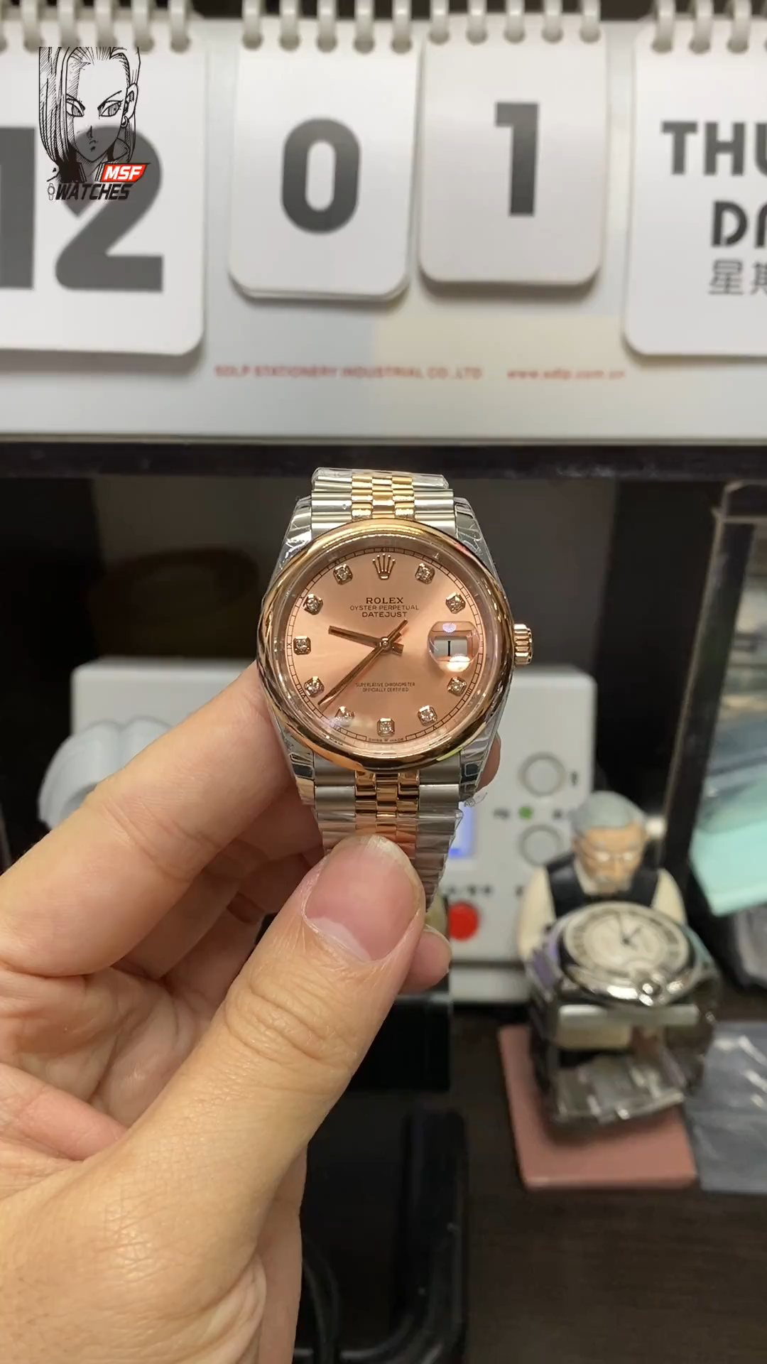 Rolex Datejust Series  Pink Dial with 18k rose gold case 36mm Size, Five-Link Steel Bracelet.