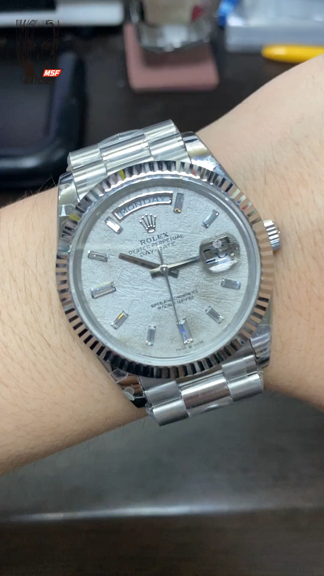 Rolex Day-Date Series m228239-0055, White Gold Genuine Meteorite Dial, 40mm Size.