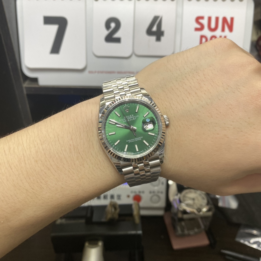 Rolex Datejust series m126234-0051, Mint Green Dial and Five-Link Stainless Steel Bracelet Variant, 36mm size.