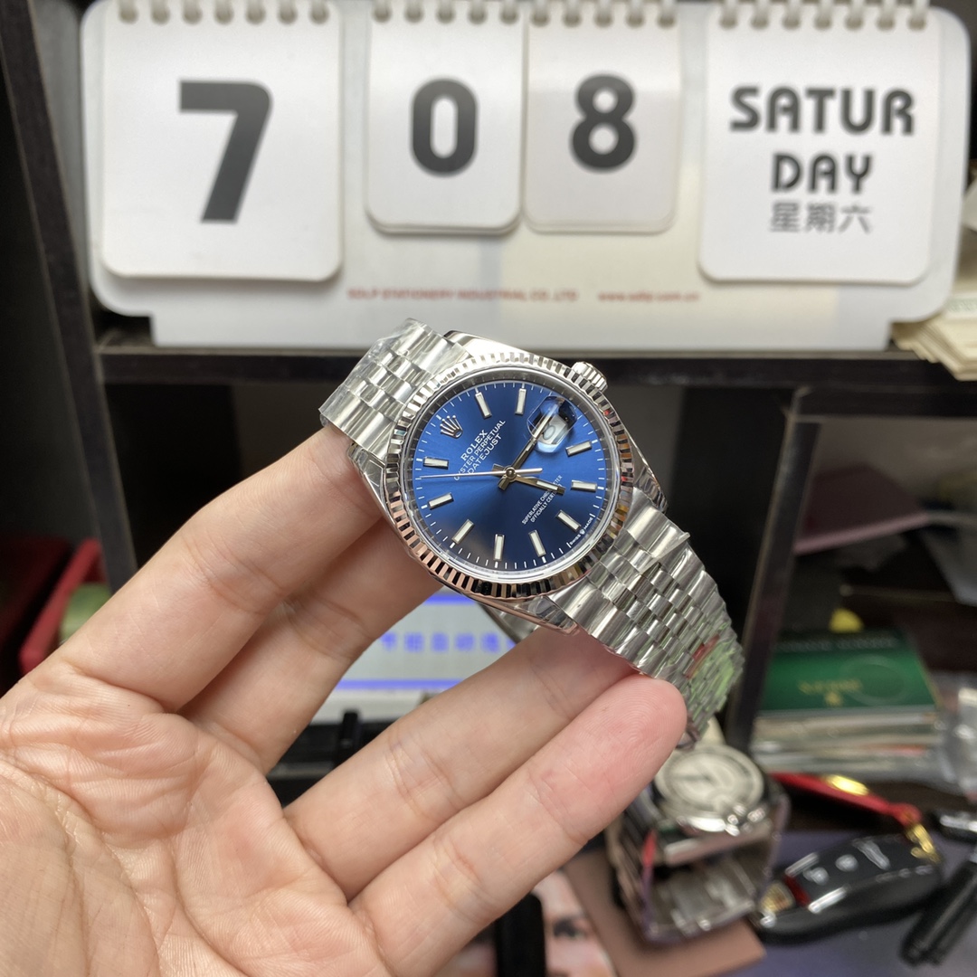 Rolex Datejust Series m126234-0017, Blue Dial with Fluted Bezel, 36mm size, Jubilee stainless steel bracelet.