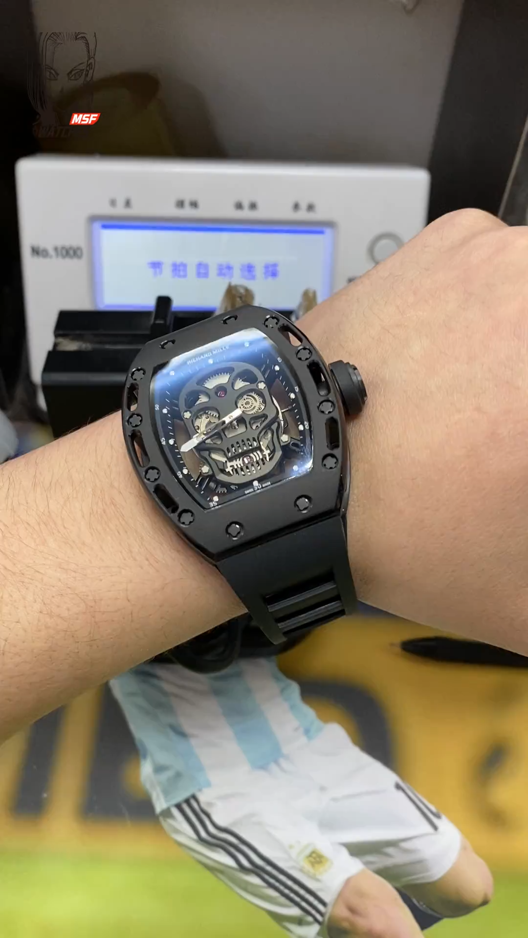 Richard Mille Men's Collection series RM052, Skull Design Black Case Rubber Strap, 42.7×50mm size.