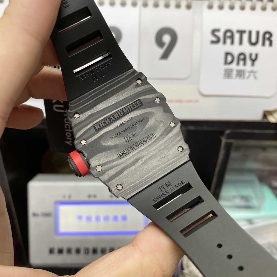 Richard Mille Men's Collection series RM 35-02, Carbon Fiber Case with Fluoroelastomer Strap.