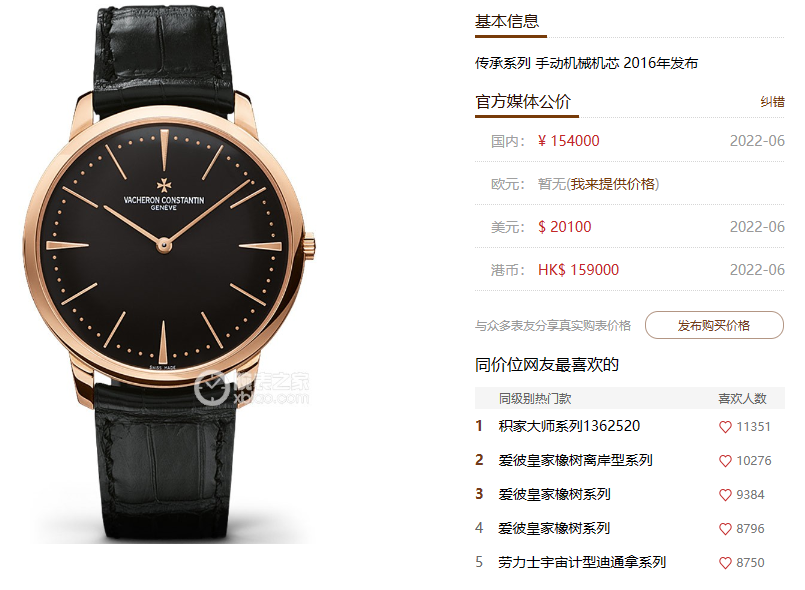 Vacheron Constantin Heritage Collection series 81180000R-9283, Black Dial Rose Gold Case Same Model as High Qiqiang, 40mm size.