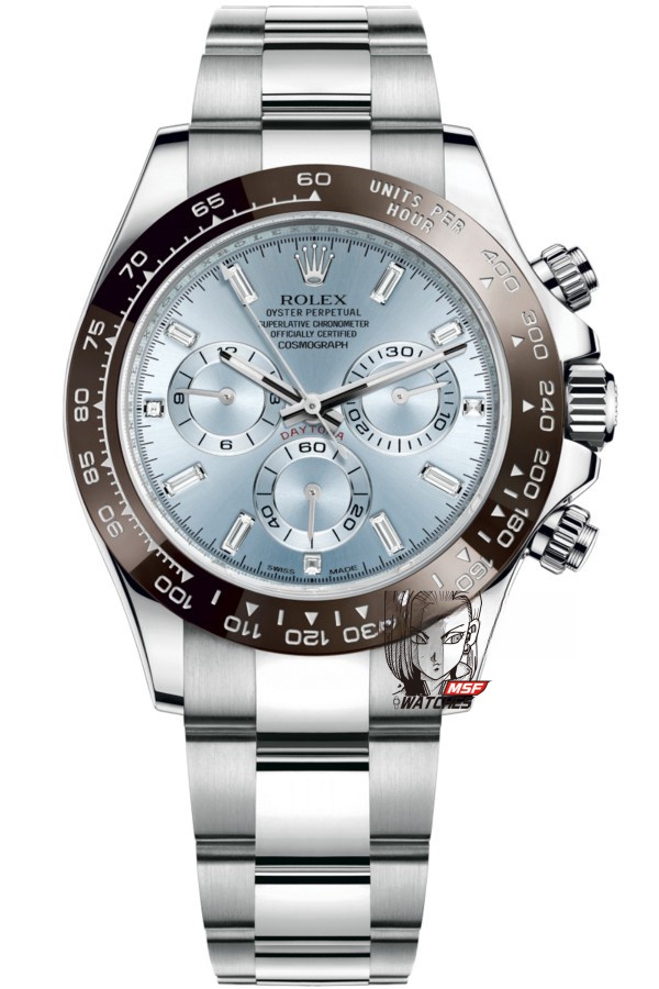 Rolex Cosmograph Daytona Series m116506-0002, Ice Blue Dial Square Diamond Hour Markers, 40mm size.