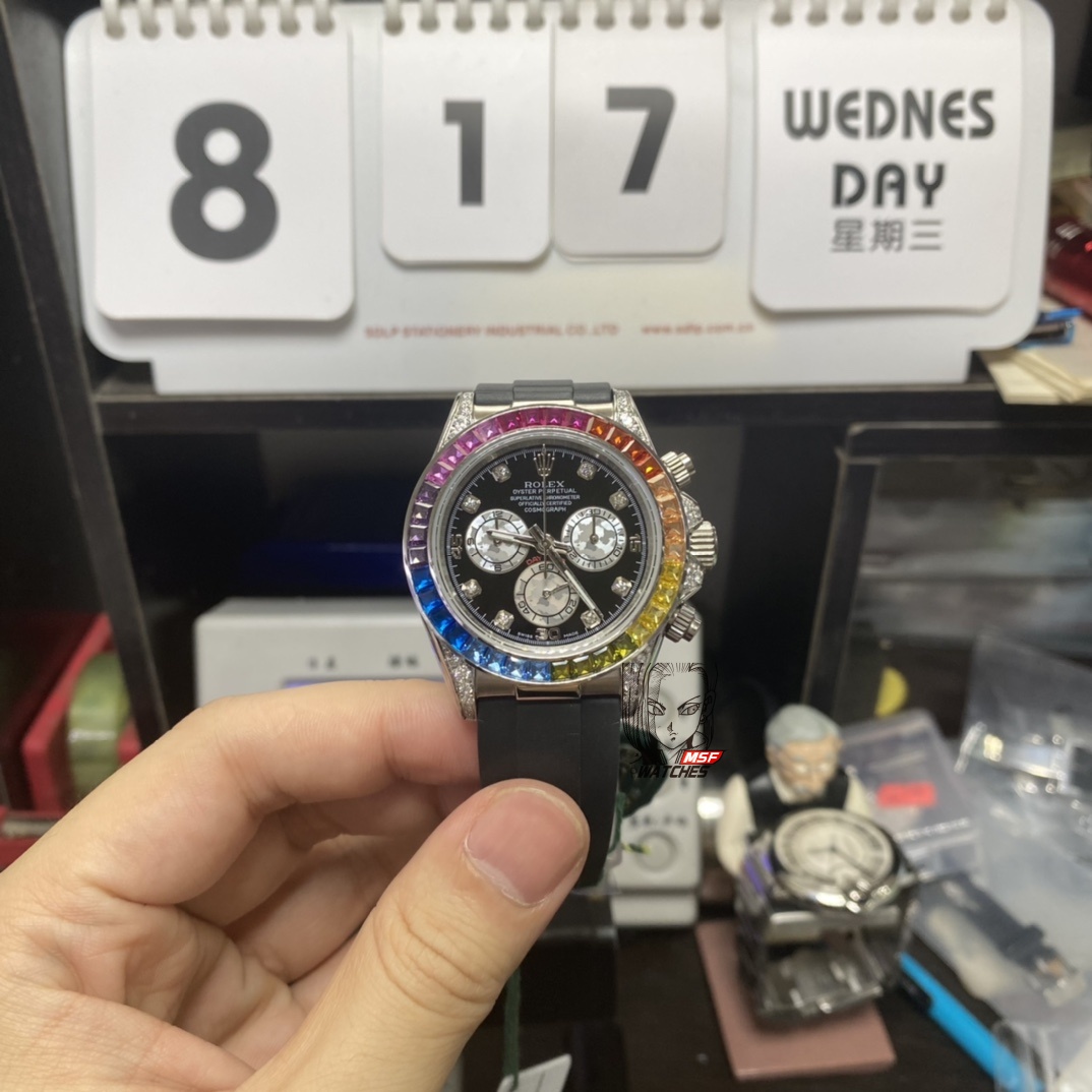 Rolex Cosmograph Daytona Series RAINBOW DAYTONA SLIVER CASE DIAMOND SCALE, 40mm size.