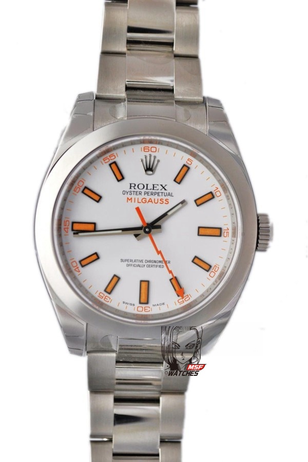 Rolex Milgauss Series 116400-72400, Lightning Bolt Hand white Dial, 40mm Size.