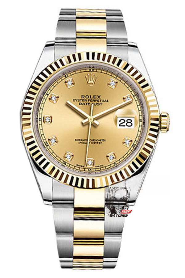 Rolex Datejust series m126333-0011, Two-Tone Gold Case with Gold Dial, 41mm size, Oyster stainless steel bracelet.