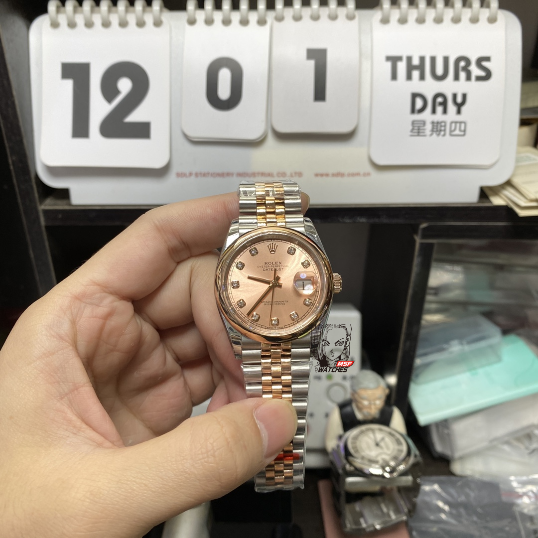 Rolex Datejust Series  Pink Dial with 18k rose gold case 36mm Size, Five-Link Steel Bracelet.