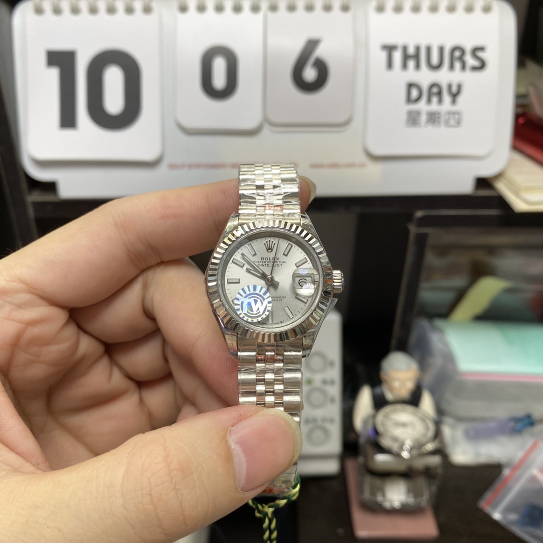 Rolex Datejust Series m279174-0005, White Case White Dial with Baton Hour Markers, 28mm Size, Five-Link Steel Bracelet