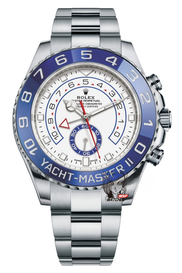 Rolex Yacht-Master series m116680-0002, Blue Ceramic Bezel White Dial Steel Bracelet, Chronograph function, 44mm Size.